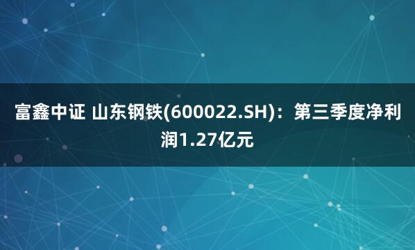 富鑫中证 山东钢铁(600022.SH)：第三季度净利润1.27亿元